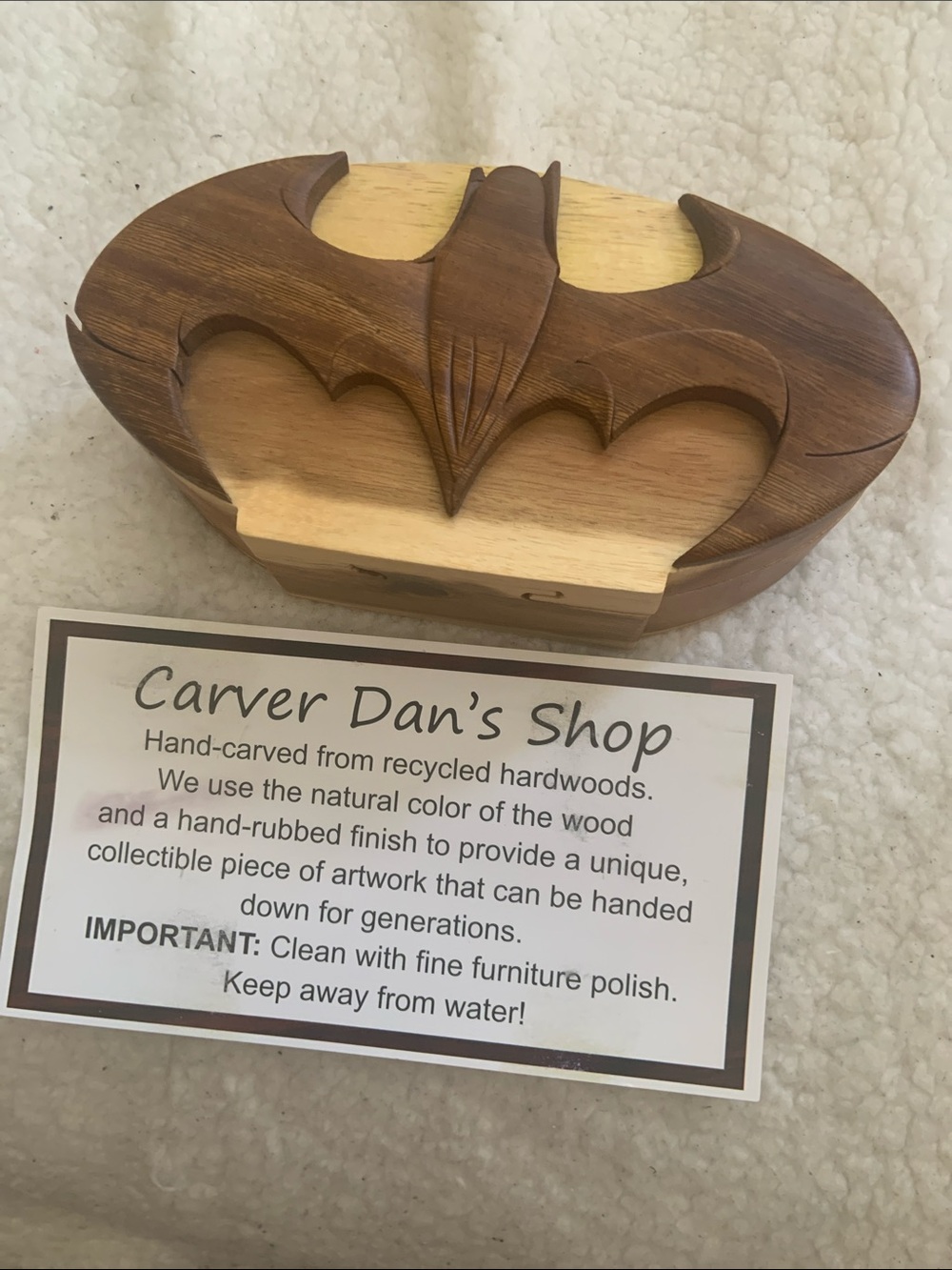 Hand-Carved Wooden Batman Trinket Box - Natural Brown - Picture 2 of 12